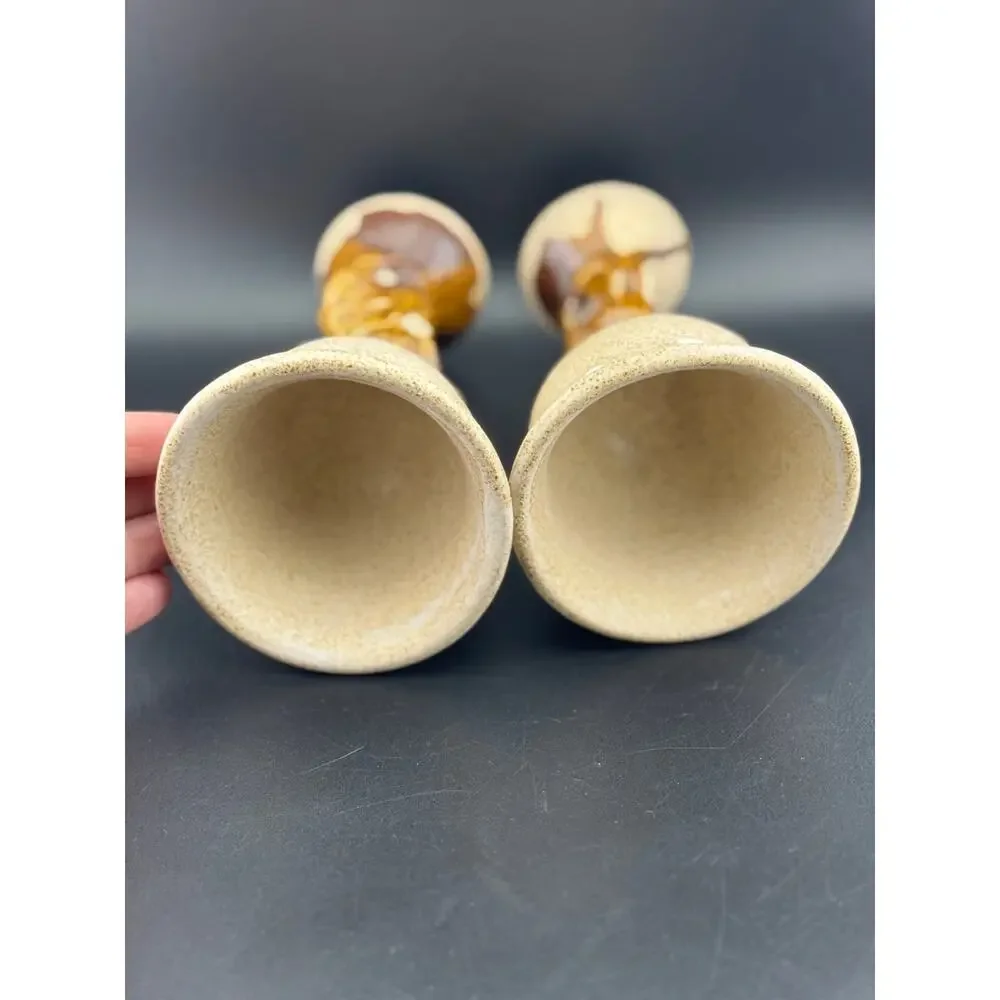 Pair of Handmade Glazed Pottery Wine Goblets, Pair